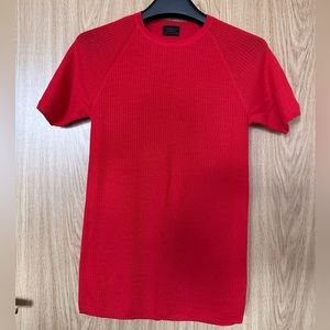 Pierre Robert Jenny Skavlan Red Wool Blend Delicate Short Sleeve Blouse Womens S
